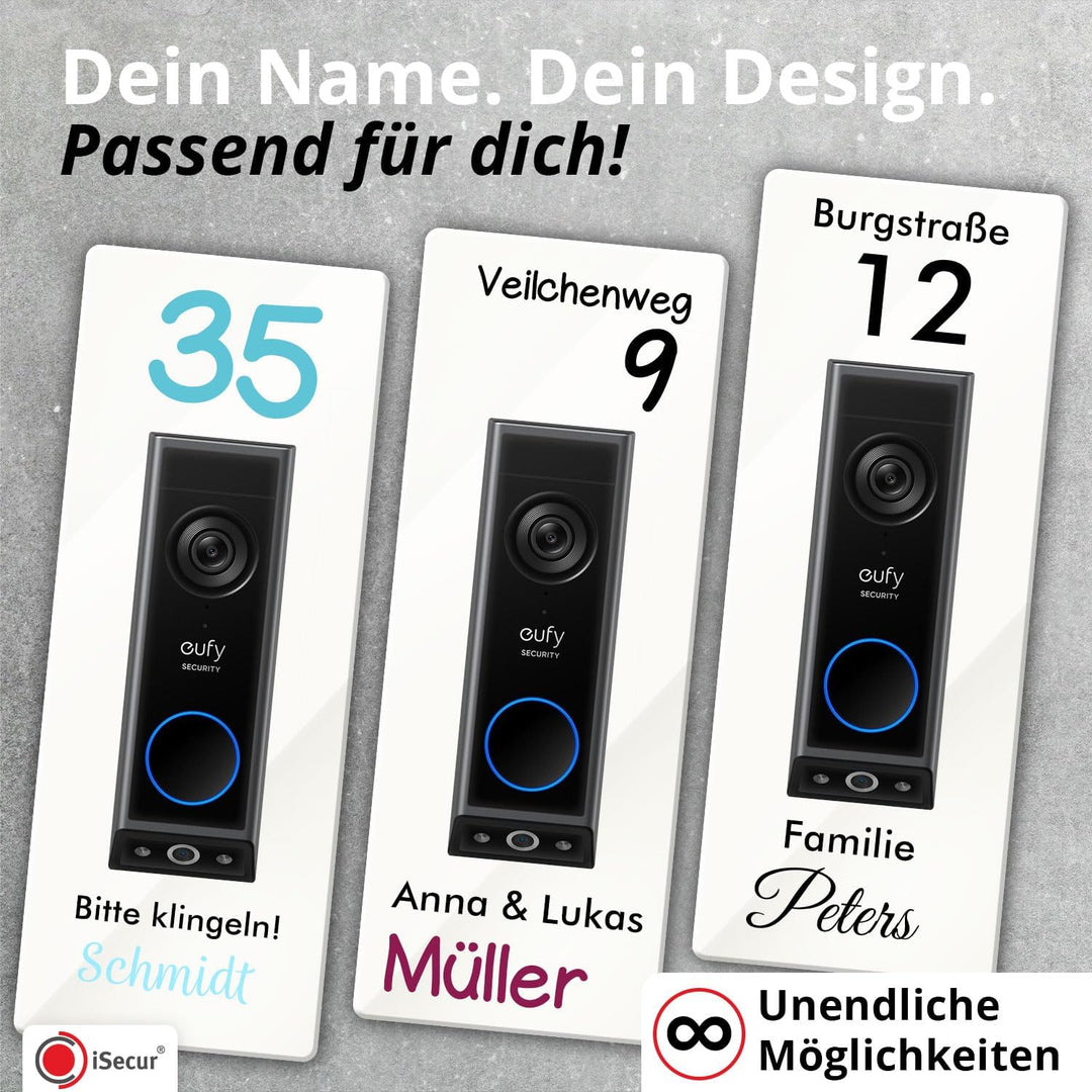 iSecur Personalisierte Blende passend für Eufy Akku-Videotürklingel aus Acryl weiss I Video-Doorbell