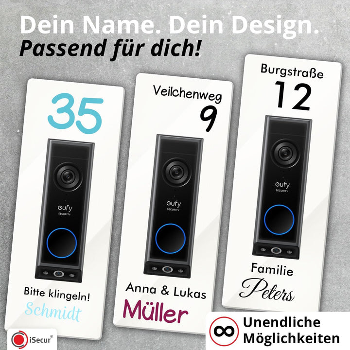iSecur Personalisierte Blende passend für Eufy Akku-Videotürklingel aus Acryl weiss I Video-Doorbell