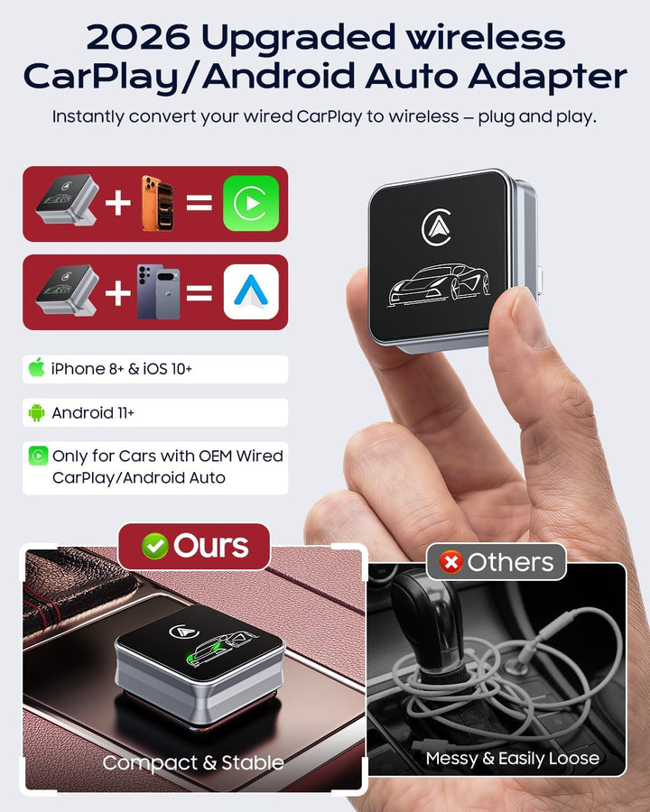 CarPlay Wireless Adapter, 2026 Upgrade entwickelt für CarPlay & Android Auto, Plug & Play, OTA-Updat