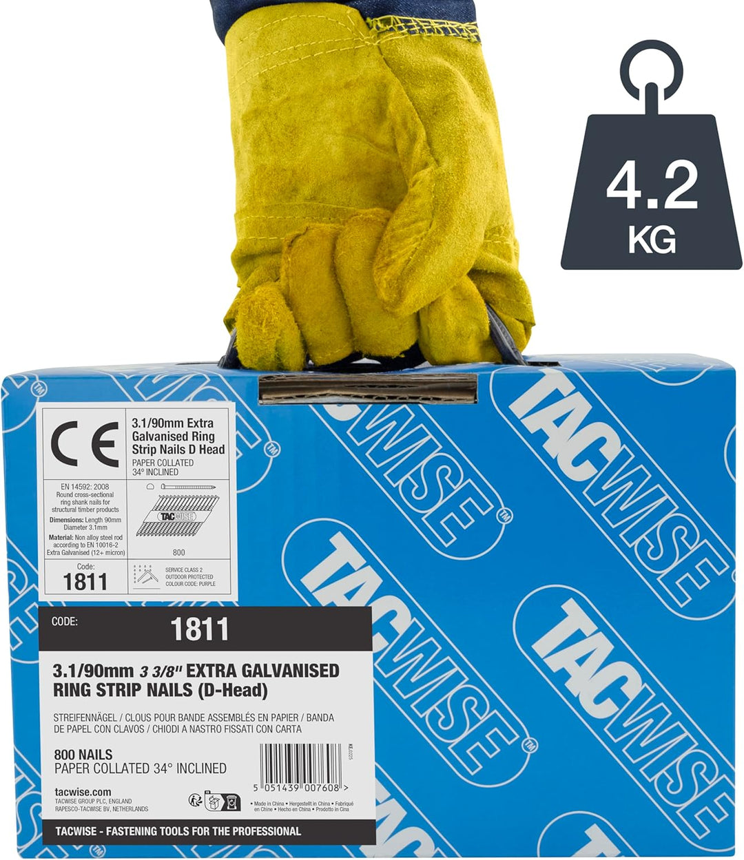 Tacwise 1811 Extra Verzinkte Rahmennägel 3,1/90 mm, D‘-Kopf, Ringschaft, mit 34° Neigung, Papiergebu
