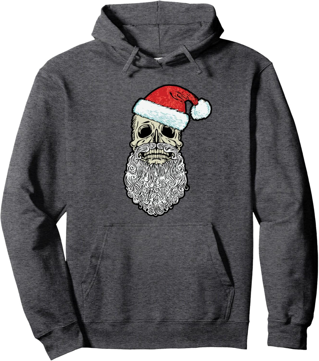 Vintage Skull & Santa Hat Retro Metal Christmas Graphic Pullover Hoodie