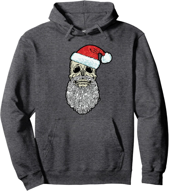 Vintage Skull & Santa Hat Retro Metal Christmas Graphic Pullover Hoodie