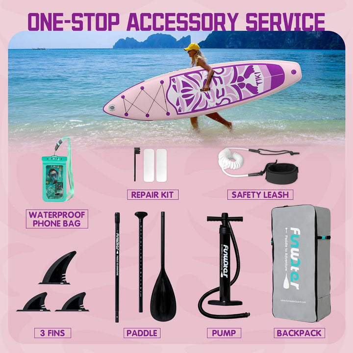 FunWater Aufblasbares Stand Up Paddle Board Multifunktionale Paddelboards mit Flossen, Knochleine, S