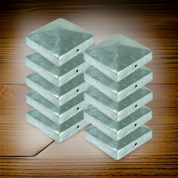 BURI 10 Stück Zaunkappe für Holzpfosten Pyramide 71x71mm Pfostenkappe 7x7 aus Metall feuerverzinkt P
