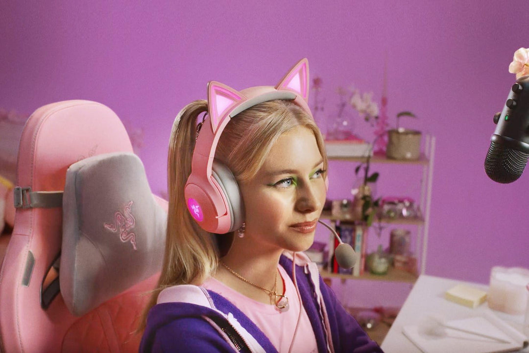 Razer Kraken V2 Kitty USB-kabelgebundenes RGB-Headset: Chroma Ears – Stream reaktive Beleuchtung – H