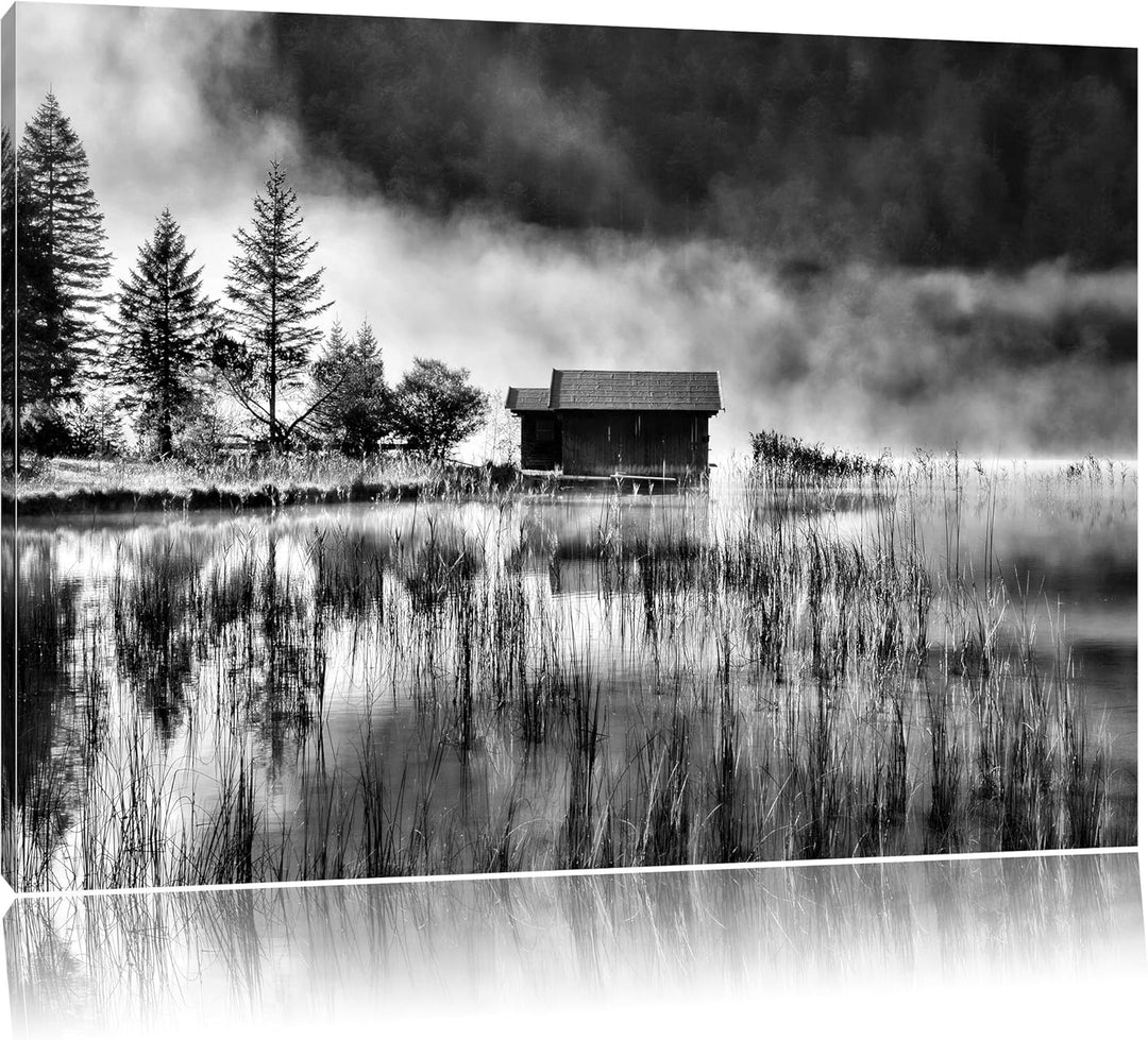 Pixxprint Idyllische Waldhäuschen / 100x70cm Leinwandbild bespannt auf Holzrahmen/Wandbild Kunstdruc