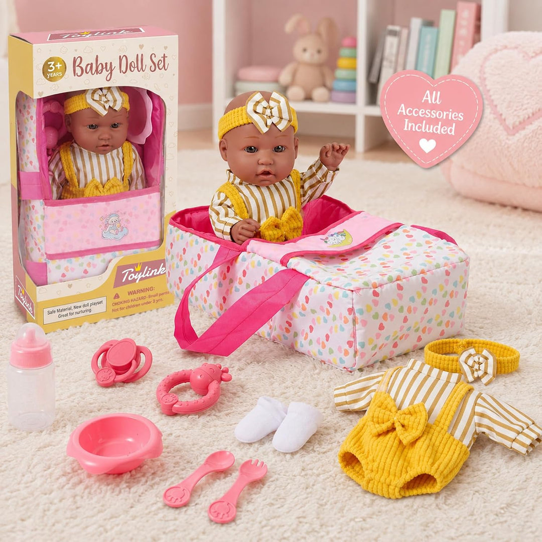 vamei Puppenzubehör mit 30 cm Baby Puppe, Geschenk Mädchen ab 3 Jahre | Puppen Zubehör Set mit Tragb
