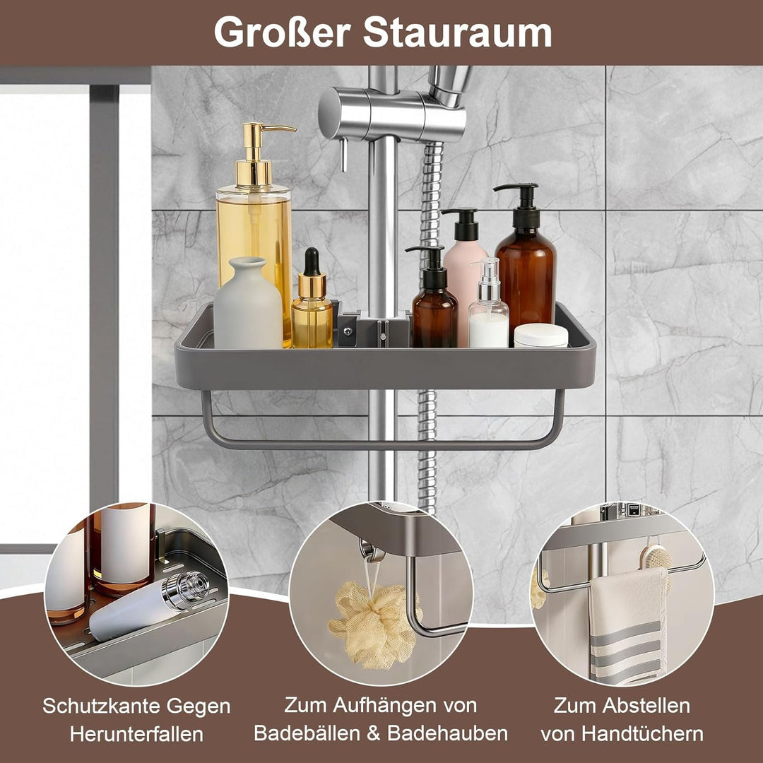 prota Duschablage Ohne Bohren, Aluminium Duschregal mit 2 Haken, Stabiles Rutschfestes Grosses Regal