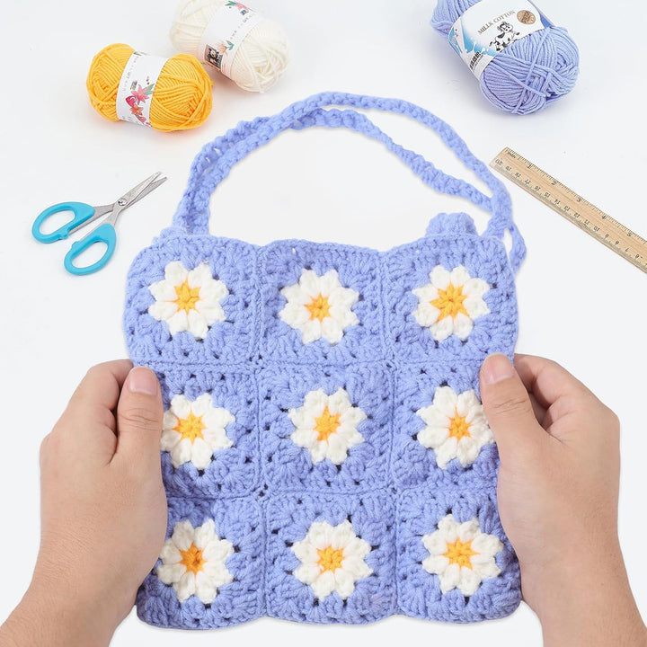 ORIGACH DIY Gänseblümchen-Häkel-Tragetaschen-Set für Anfänger, Floral Crochet Granny Square Handmade