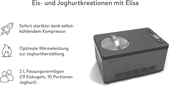 SPRINGLANE Eismaschine & Joghurtbereiter Elisa 2,0 L mit selbstkühlendem Kompressor 220 W, aus Edels