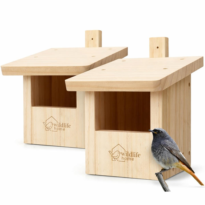 WILDLIFE HOME Nistkasten Halbhöhle – 2er Set für Rotschwänzchen, Rotkehlchen aus Massiv-Holz I Nistk