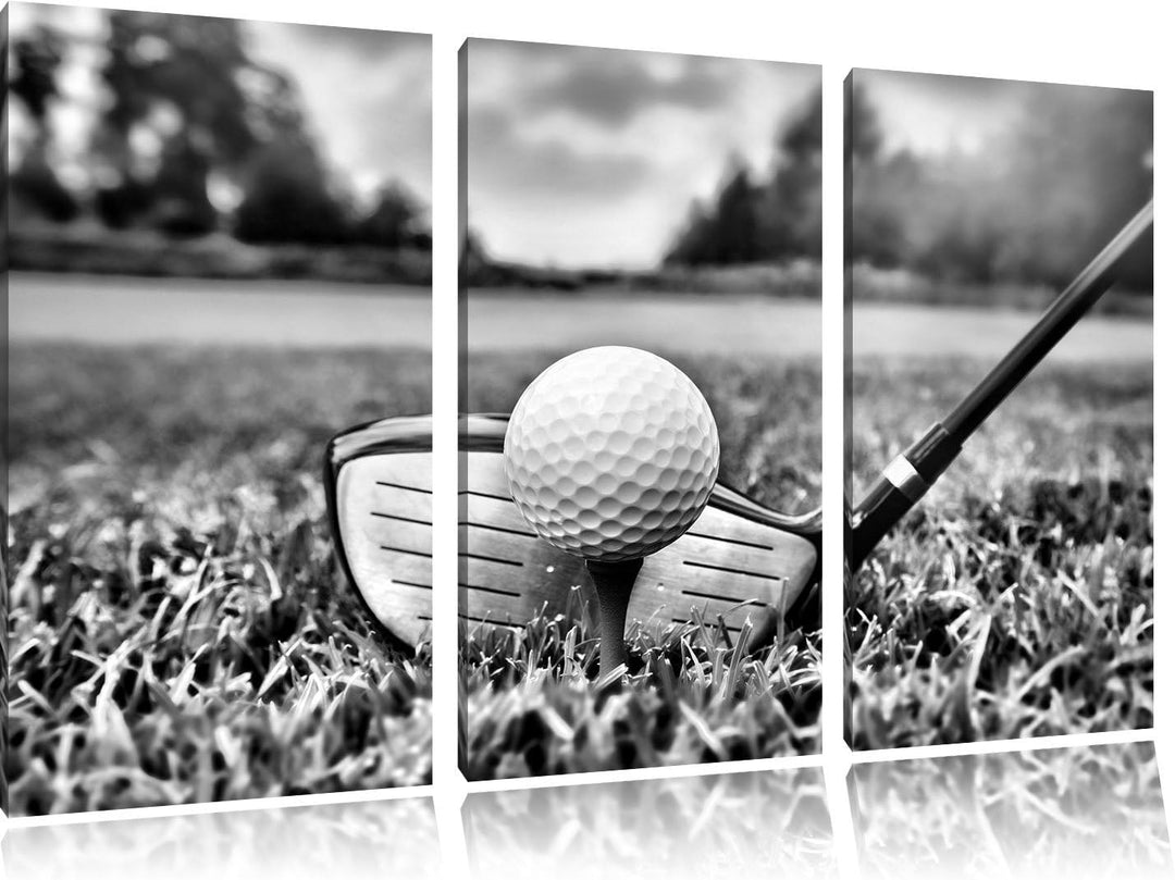 Pixxprint Monocrome, Golf Abschlag 3-Teiler Leinwandbild 120x80 Bild auf Leinwand