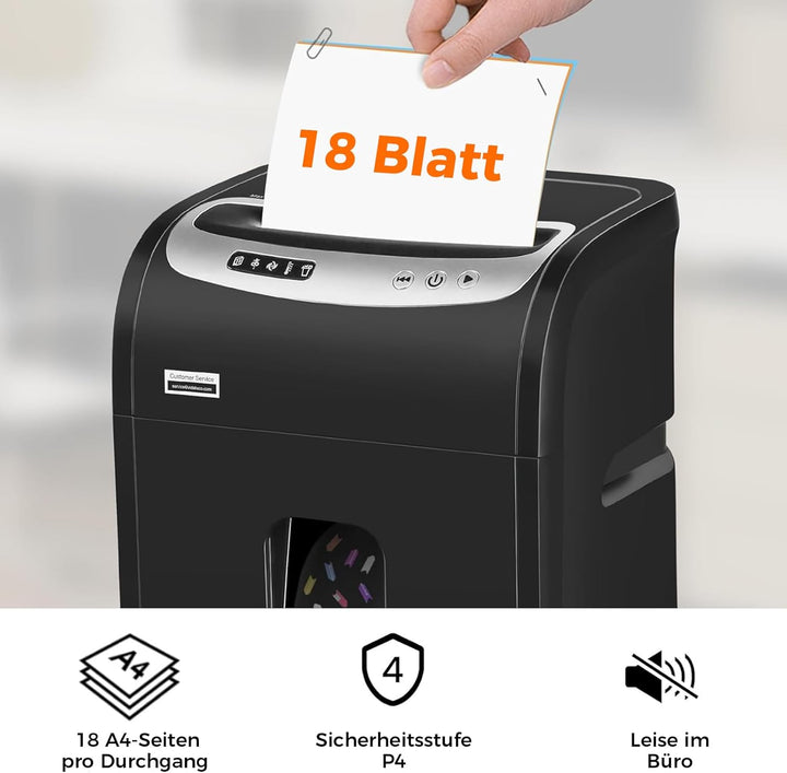 Aktenvernichter für Büro, 18 Blatt Mikro-Cut (P4) Papierschredder, VidaTeco Reisswolf mit 60 Minuten