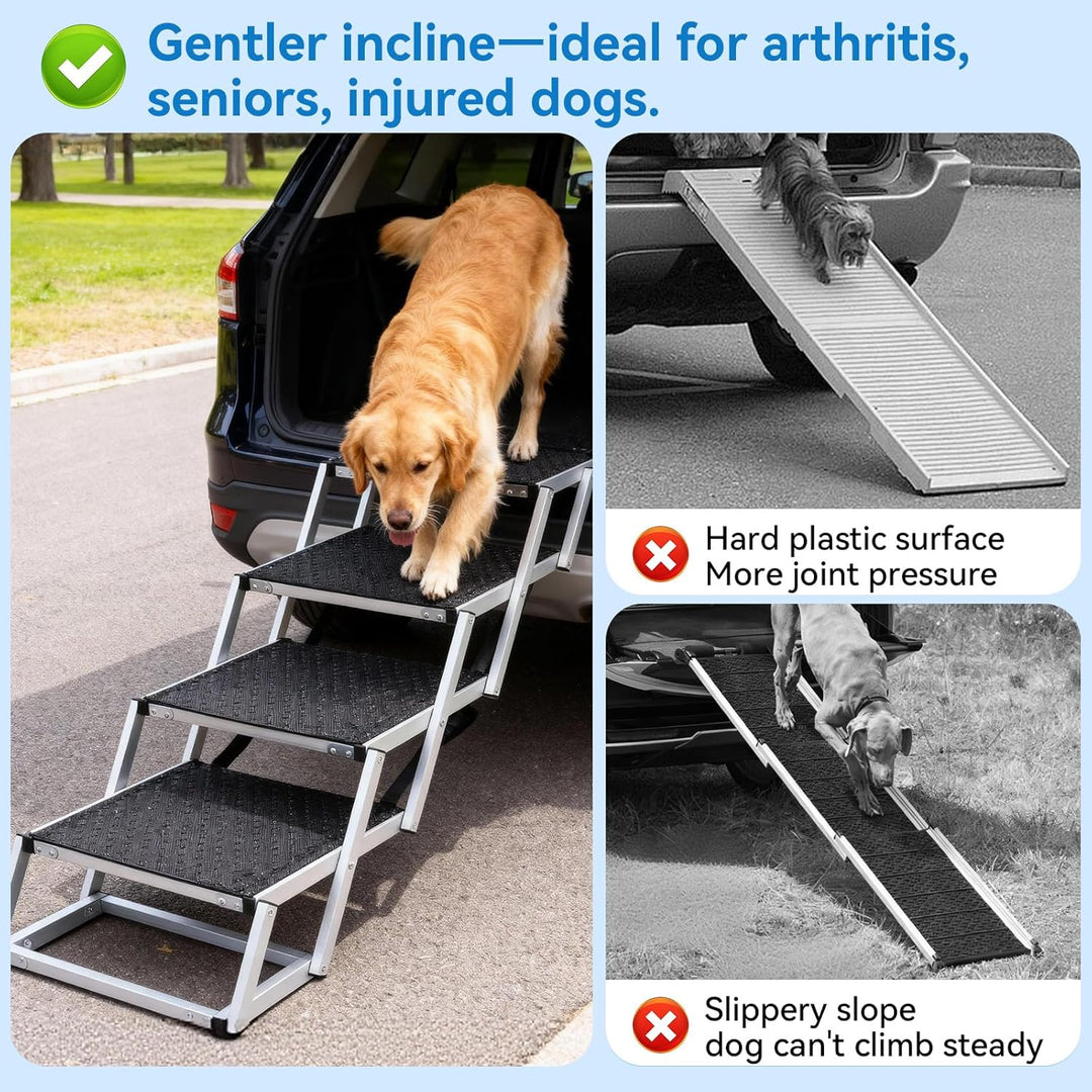 Hunderampe mit 5 Stufen für Autos: Extra breite Hundetreppe mit rutschfestem Teppich, tragbare zusam