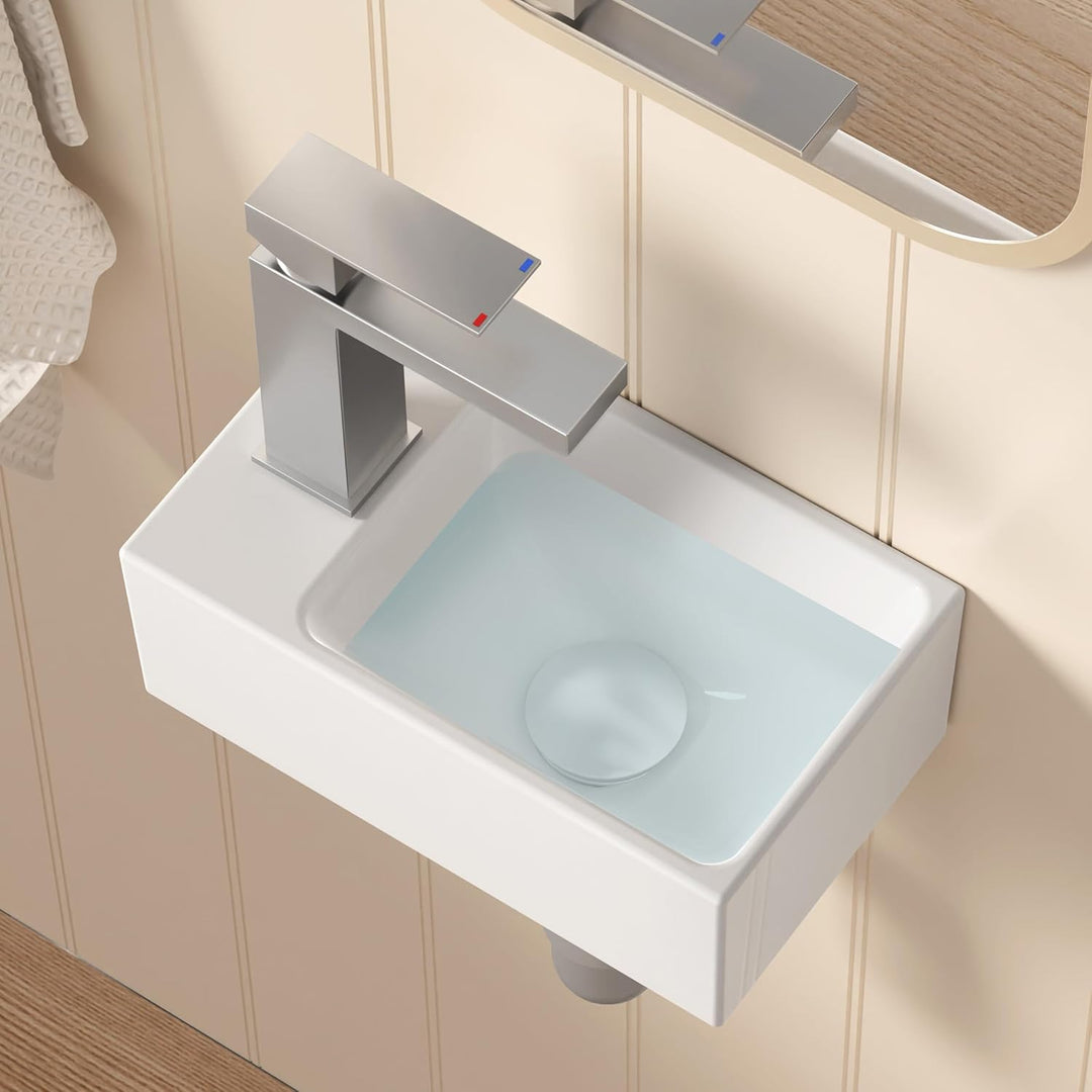 KES Waschbecken Handwaschbecken Rechteckig Waschschale Gäste WC Keramik Aufsatzwaschbecken Badezimme
