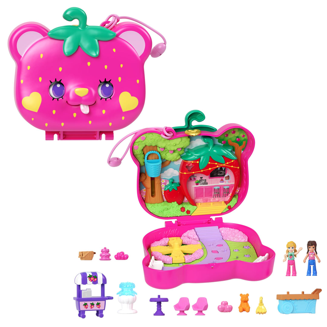 POLLY POCKET Erdbeer Bärchen Schatulle - inklusive 2 Puppen, 12 Accessoires und 5 Motiven zum Geschi
