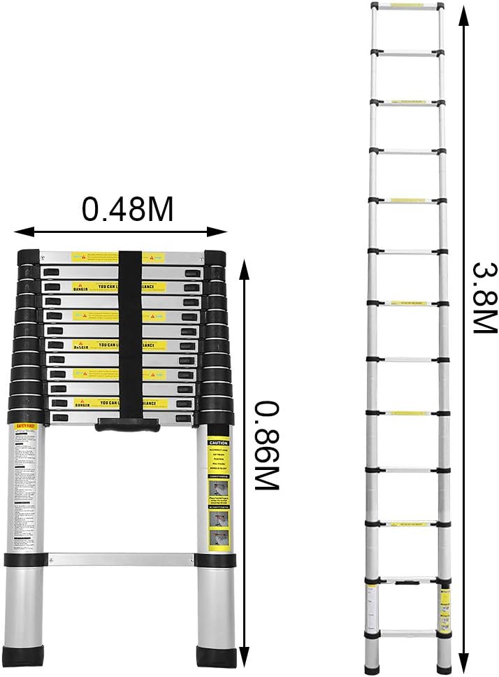 Eulenke 3,8M Teleskopleiter - Rutschfester Multifunktionsleiter 150 kg Belastbarkeit - Aluleiter Hau