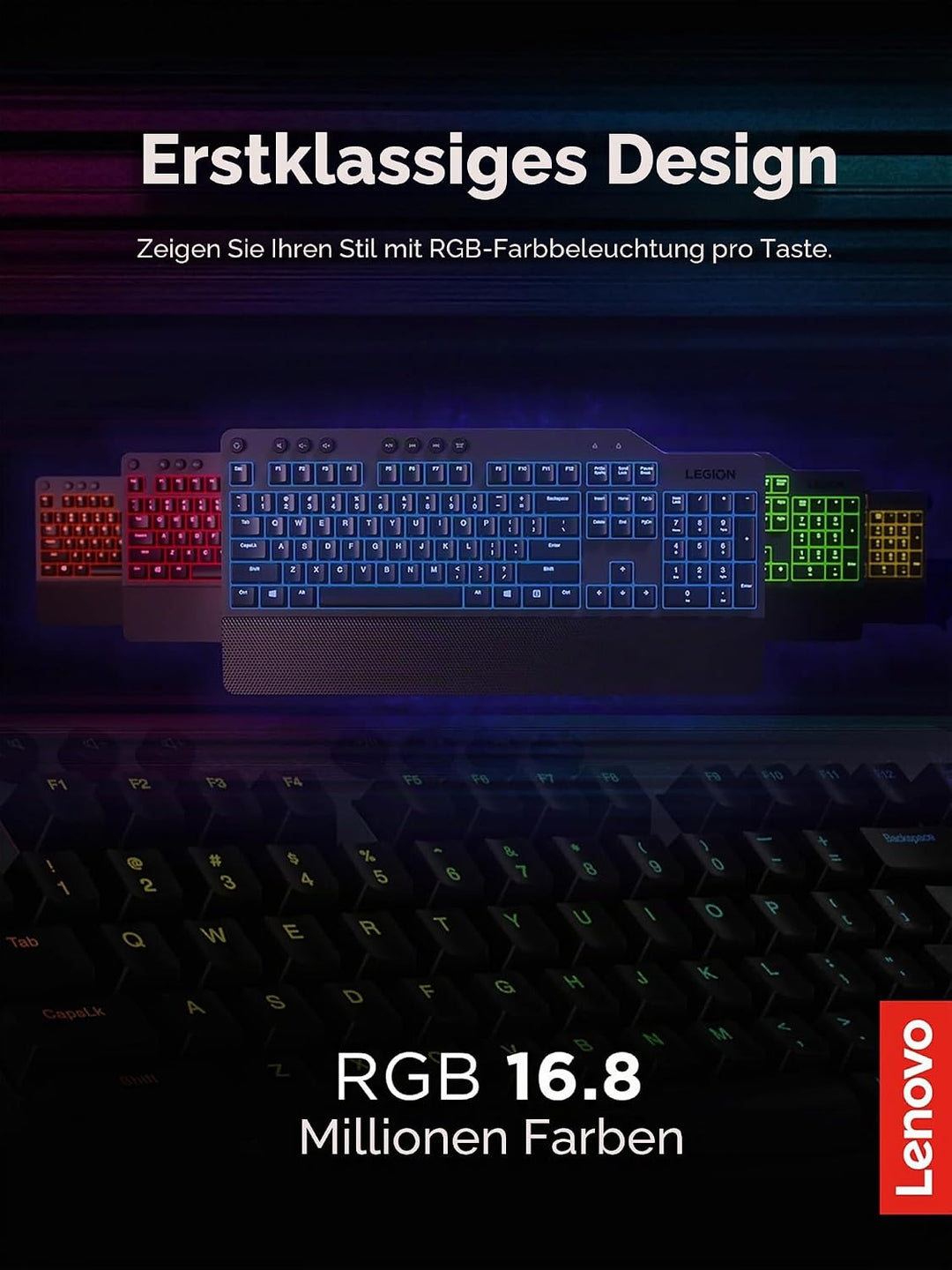 Lenovo Legion K500 Keyboard USB QWERTY US English Black Grey Tastatur, Tastatur