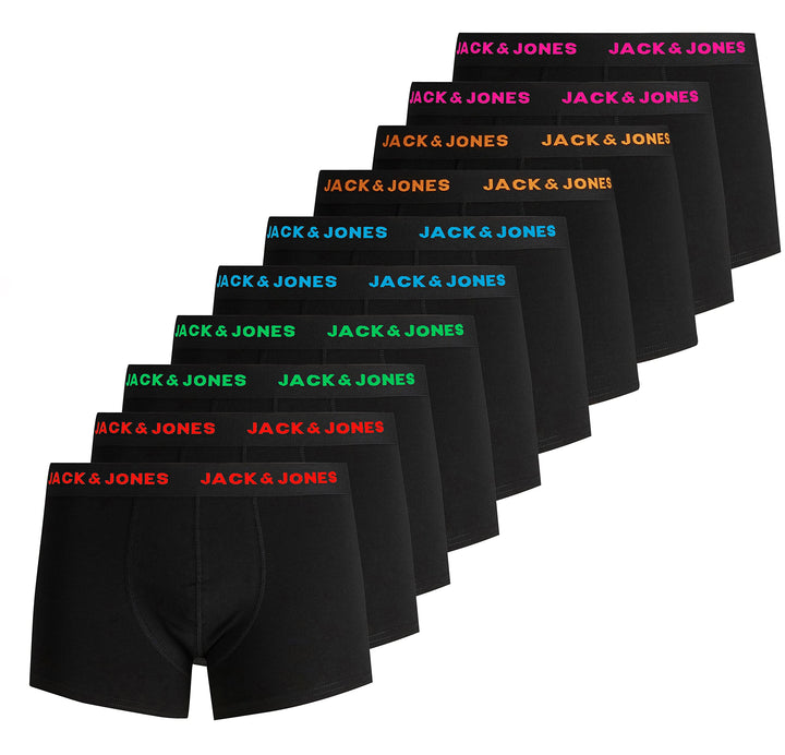JACK & JONES Male Trunks 10er-Pack Trunks M 10x Schwarz (Waistband: 2x Rot, 2x Grün, 2x Blau, 2x Ora
