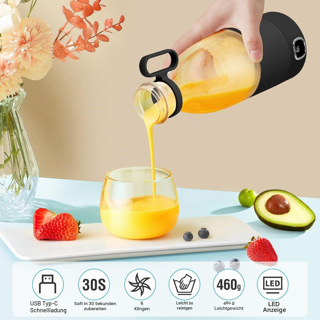 MIAOKE Tragbarer Mixer, 6 Klingen, Entsafterbecher für Saft-Shakes und Smoothies, 350 ml, Mini-Mixer