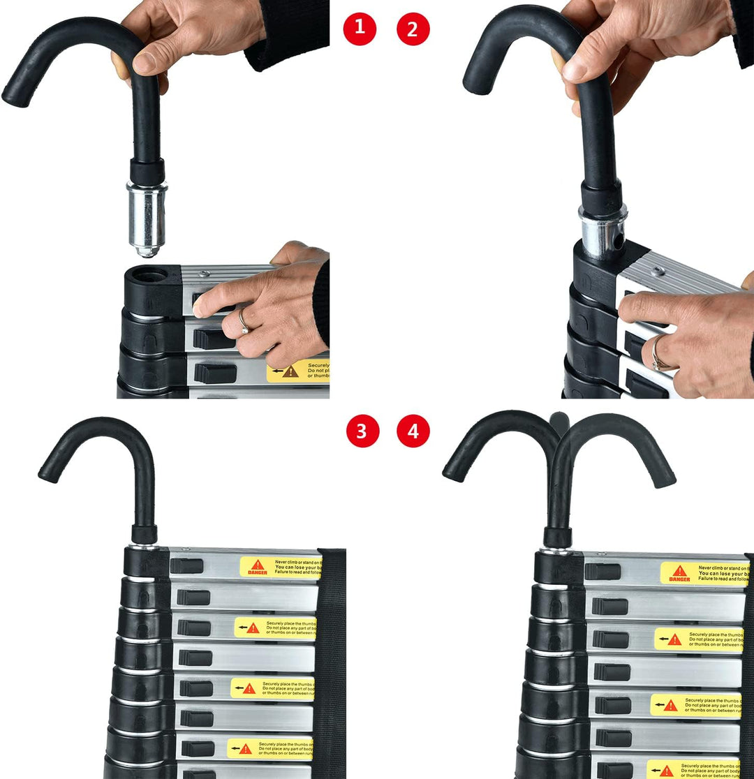 3,8M Teleskopleiter mit Stabilisator, Rutschfester Klappleiter Aluminium Ausziehleiter Mehrzweckleit