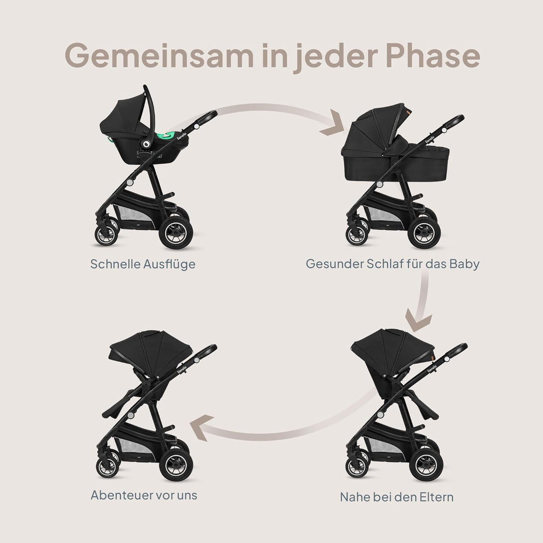 LIONELO BIANKA Kinderwagen 3 in 1 bis 22 kg Babywanne Autositz, Zusammenlegbar, Reise-System, Einste