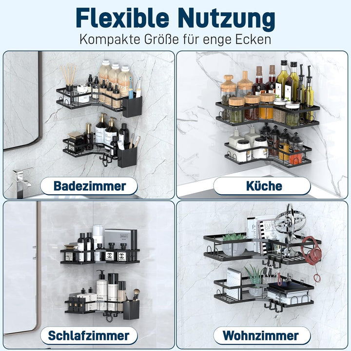 Duschablage ohne Bohren, Eckregal Bad Edelstahl Badezimmer Organizer Badezimmer Regal mit Klebepad D