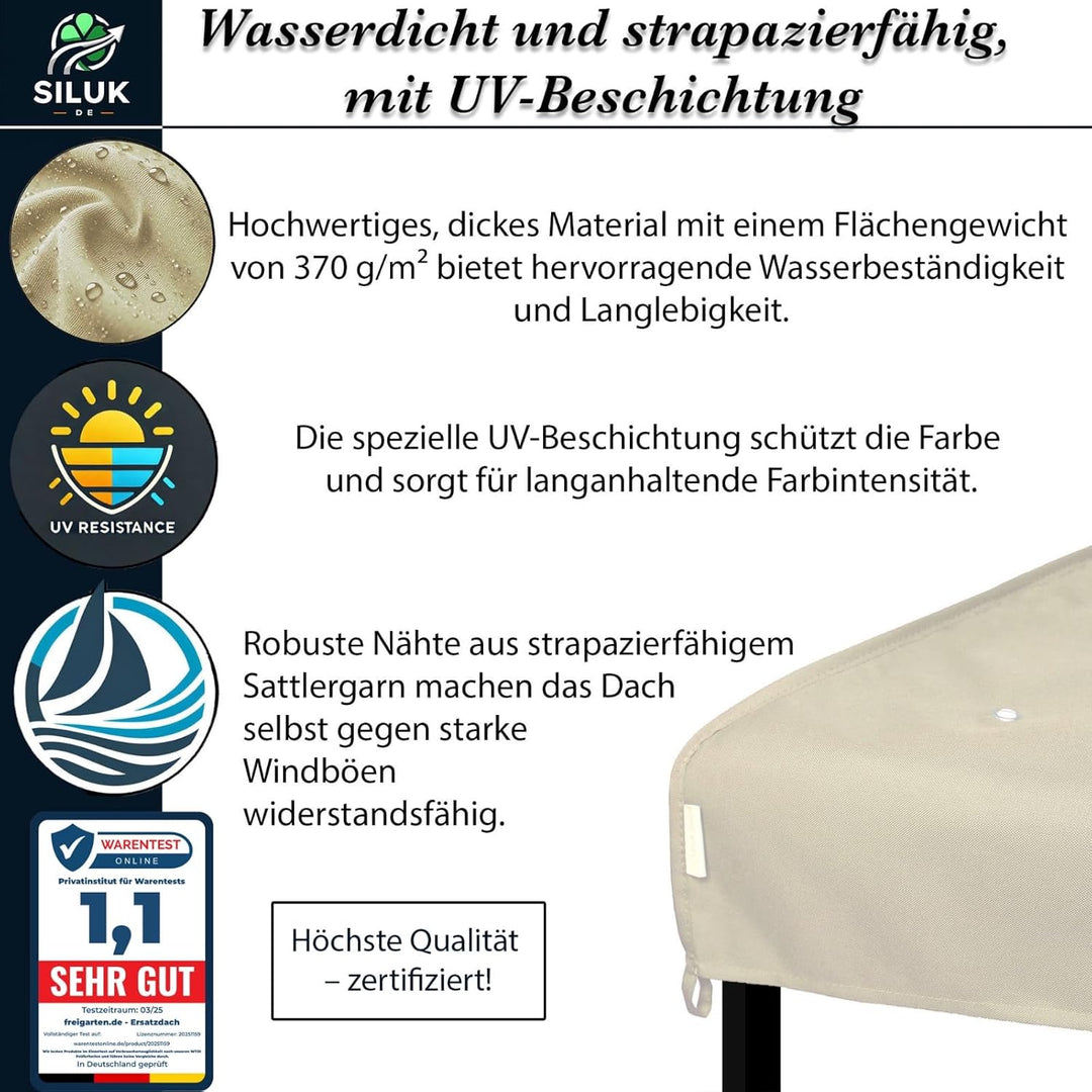 freigarten.de Ersatzdach für Pavillon 3x3 Meter Wasserdicht Material: Panama PCV Soft 370g/m² extra