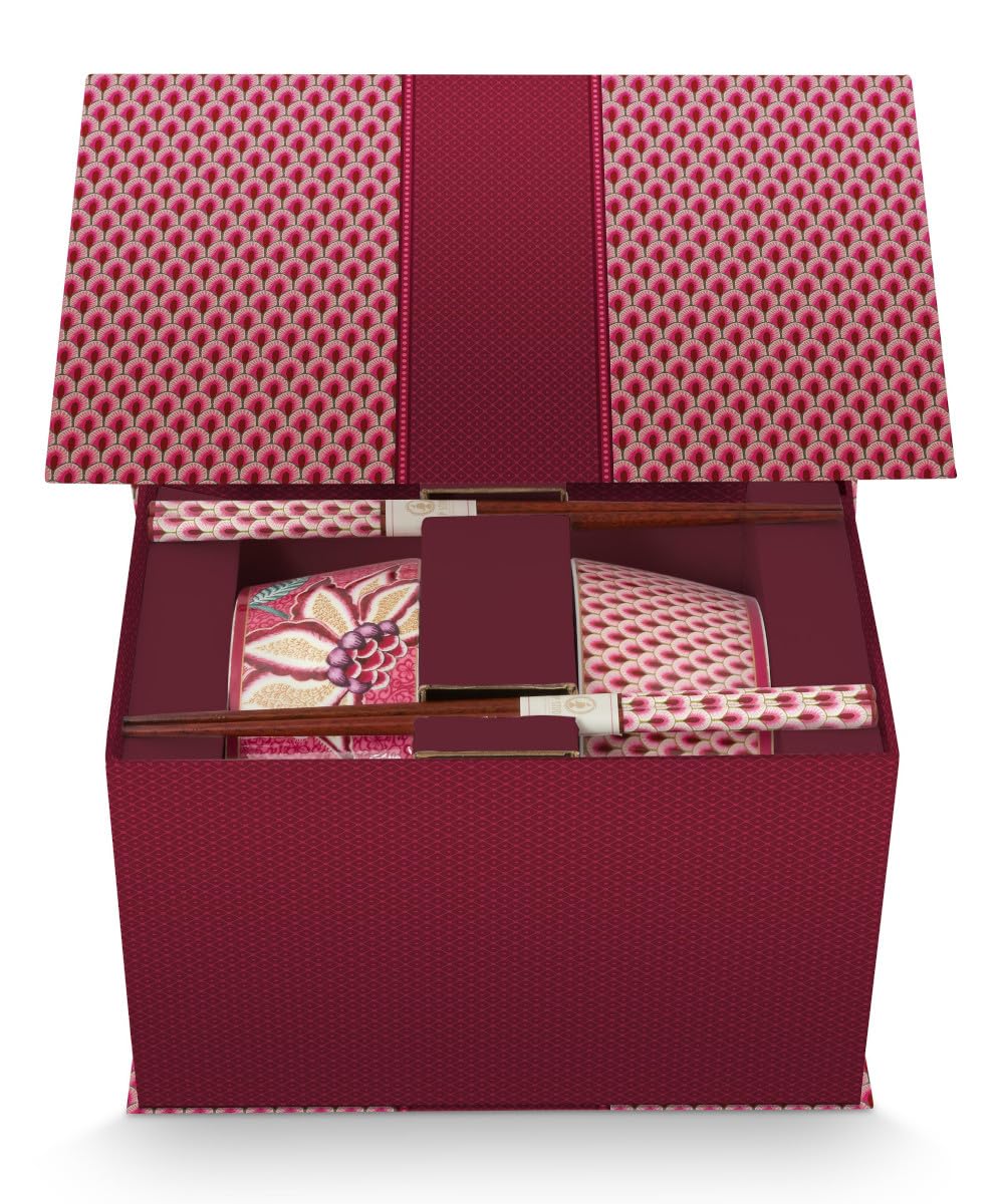 Pip Studio Flower Festival Oriental Geschenkset Schalen und Essstäbchen Dark pink 15cm