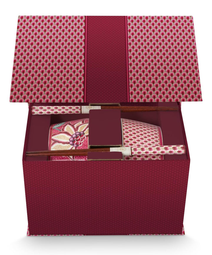 Pip Studio Flower Festival Oriental Geschenkset Schalen und Essstäbchen Dark pink 15cm