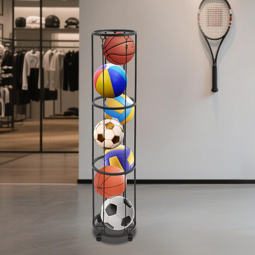 Ballregal 3-stöckig 148cm Schwarz Kohlenstoffstahl Sportballhalter