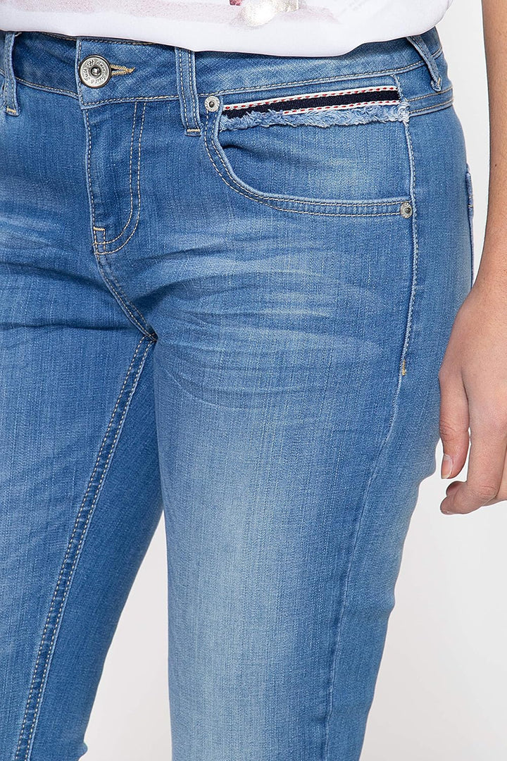 ATT Jeans Damen Slim Fit Jeans Mit Fransenaufsatz Am Unterschenkel Slim Fit Jeans Leoni 32W / 27L Bl