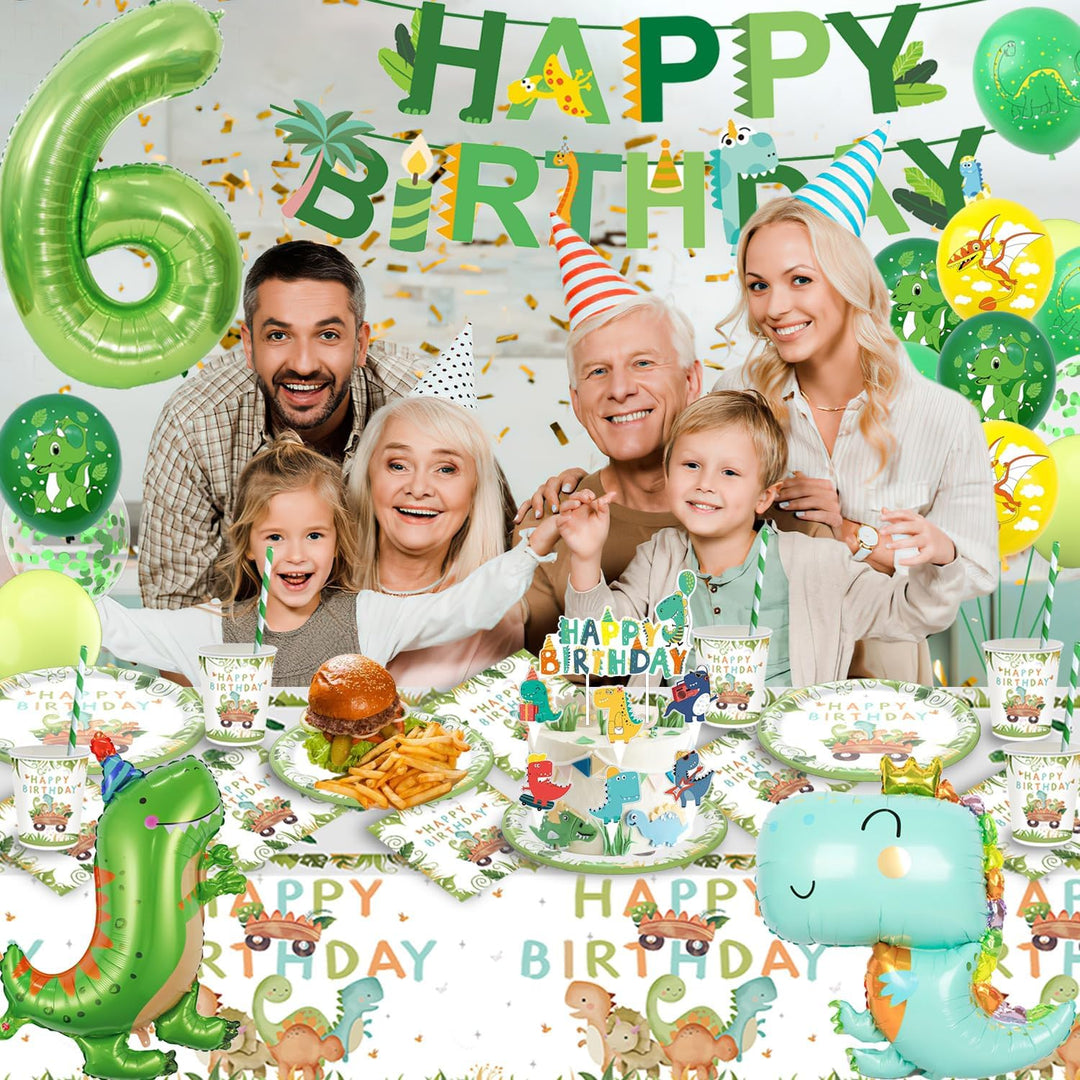 Dino Geburtstag Deko 6 Jahre, Dinosaurier Partygeschirr Set, Geburtstagsdeko 6 Jahre Junge, Dinosaur