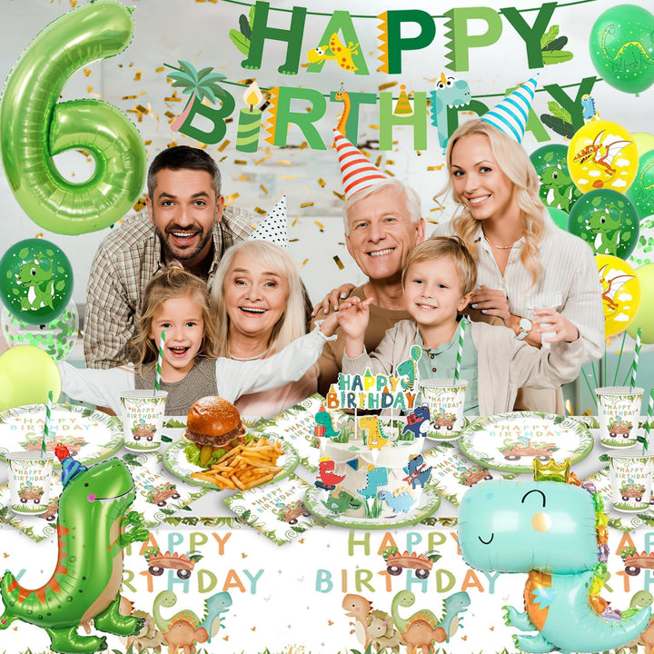 Dino Geburtstag Deko 6 Jahre, Dinosaurier Partygeschirr Set, Geburtstagsdeko 6 Jahre Junge, Dinosaur
