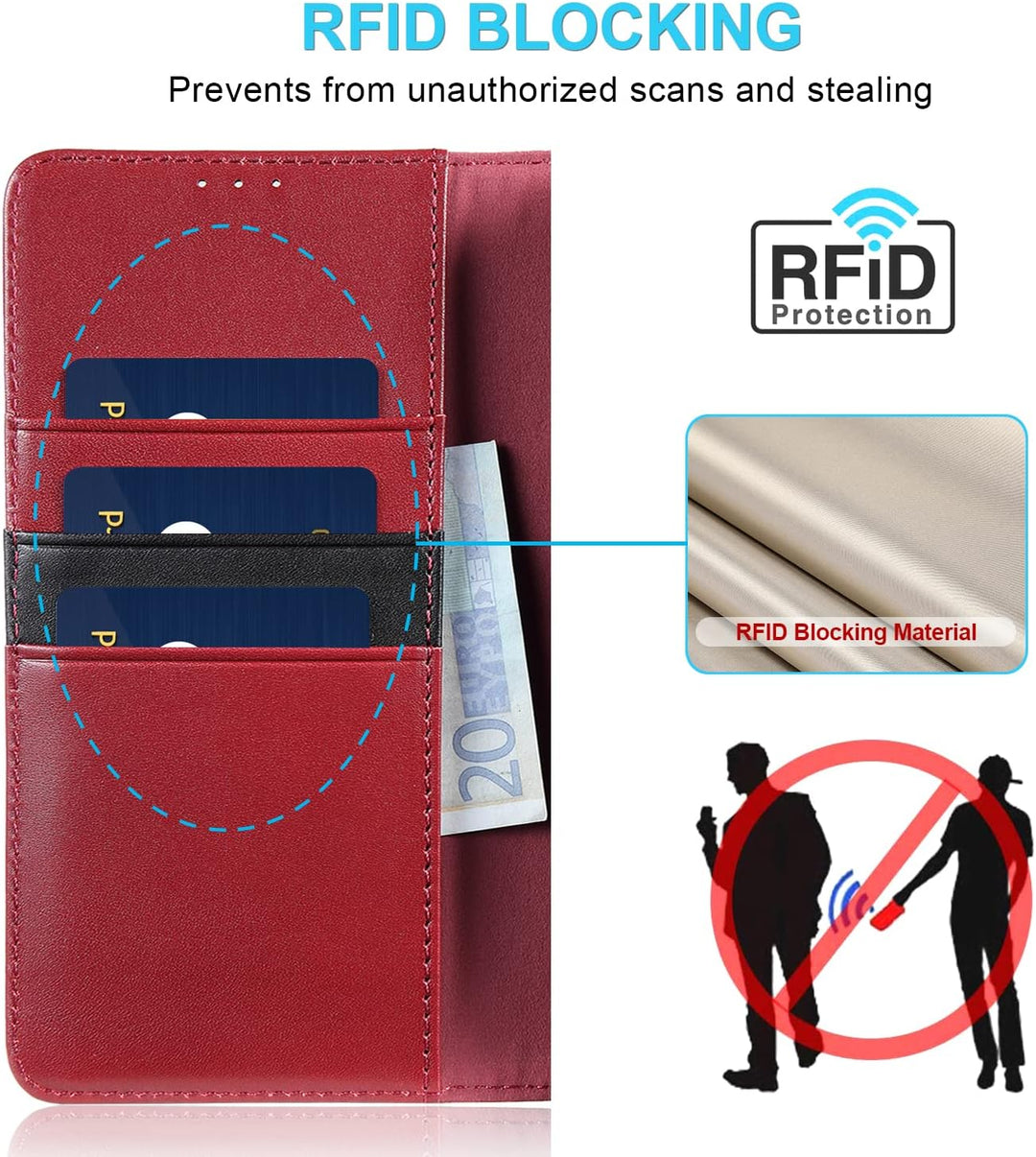 LENSUN Hülle Echtleder für Samsung Galaxy A34, Handyhülle [Echtes Leder][Magnetverschluss][RFID Bloc