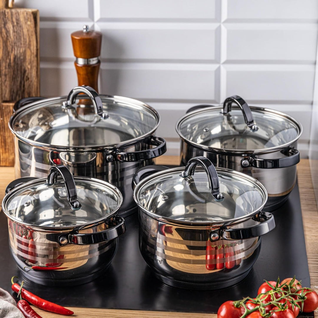 8-teilig Edelstahl Kochtopf Set Topfset mit Glasdeckel Topfe Induktion KLAUSBERG KB-7701