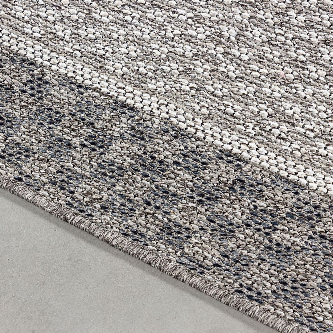 In- &amp; Outdoor Teppich Robuster, Ethno Look Bordüre Muster, Rechteckig, Grau und Creme Farbe, Wetterf