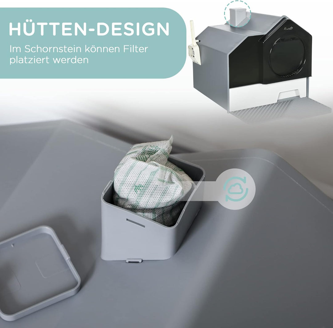PawHut Katzentoilette Katzenklo mit Bodenwanne, Schaufel, Filter, Toilette mit Haube für Katzen bis