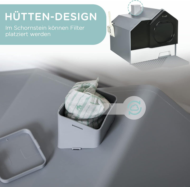 PawHut Katzentoilette Katzenklo mit Bodenwanne, Schaufel, Filter, Toilette mit Haube für Katzen bis