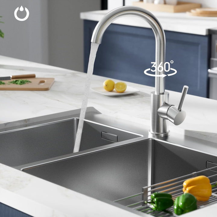 FORIOUS Wasserhahn Küche, 360° Drehbar Spülenarmatur Edelstahl Armatur Küchenamertur, Mischbatterie
