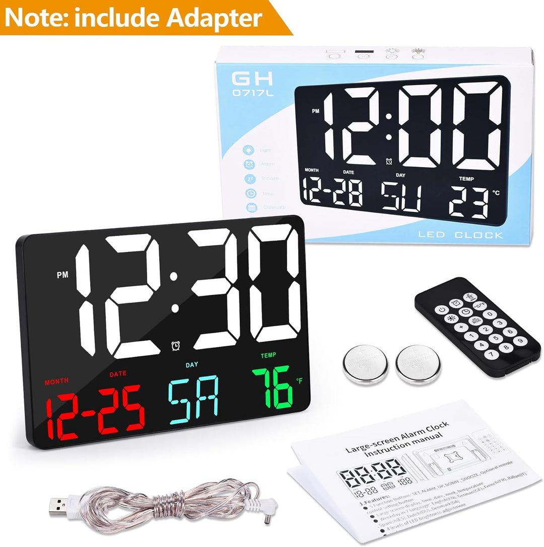 SZELAM Digitaluhr Grosses Display,11,5" Digitaler Kalenderwecker mit Funkfernbedienung,LED Übergross