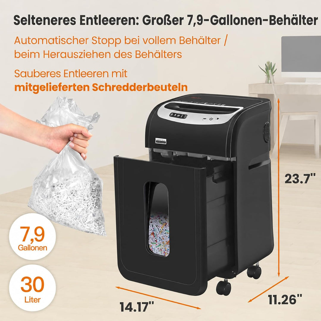 VidaTeco 20 Blatt P4 Reisswolf mit 60 Minuten Laufzeit Aktenvernichter,kreuzschnitt Papierschredder