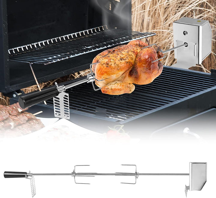 HENGMEI Edelstahl Grillspiess Set 107cm BBQ Fleischklammer mit Motor inkl.4 x Fleischnadeln, 220V -