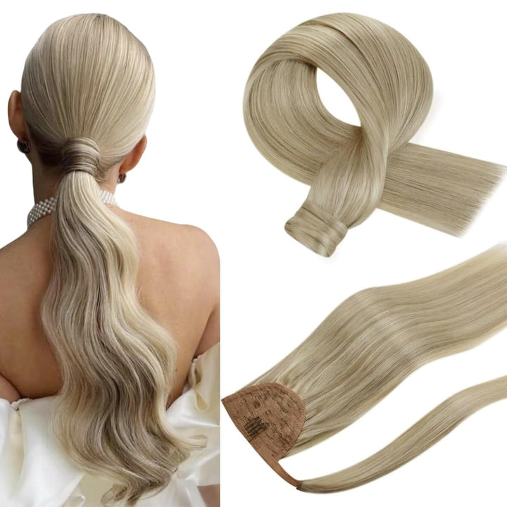 Hetto Blond Ponytail Extensions Echthaar Wrap Around Zopf Echthaar Extensions Remy Pferdeschwarz Ext
