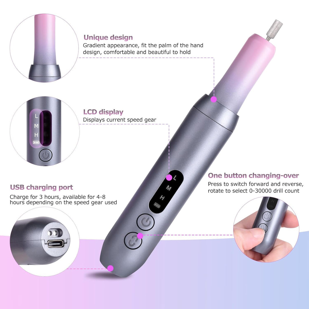 Nagelfräser Elektrische für Gelnägel Kabellos Maniküre Pediküre Set Nagelfeile Elektrisch USB Wieder