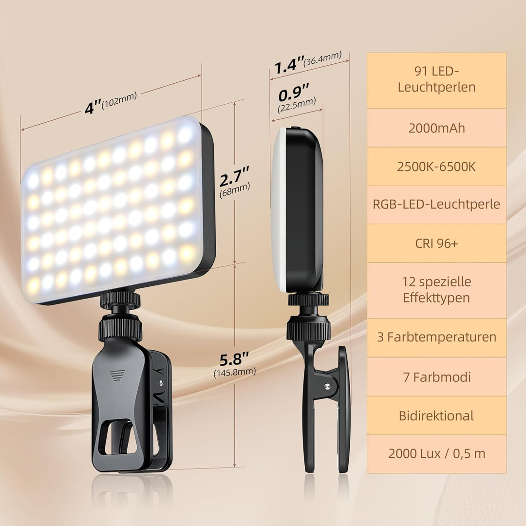 TENTEK Selfie Licht Für Videoanrufe,Selfies,Zoom Meetings Selfielampe Clip-On Videolicht Für Handy/P