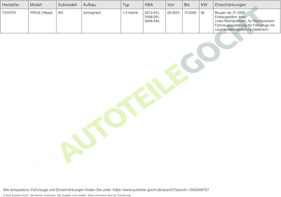 Scheinwerfer H4 links Liftback (NHW20) 08/03-03/09 HSW