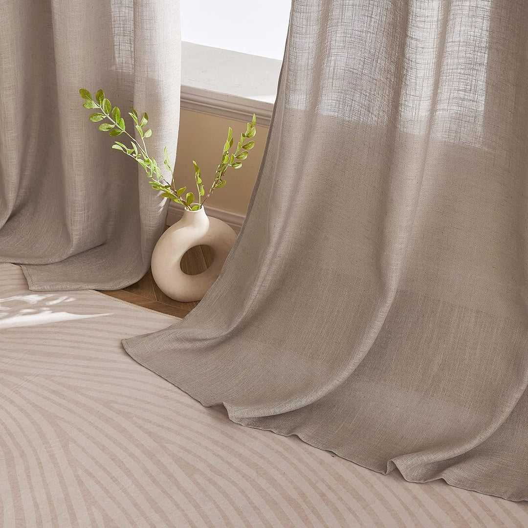 Woaboy Leinen Gardinen Halbtransparent Vorhänge Leinenoptik Wohnzimmer mit Ösen Stores Gardine Schla