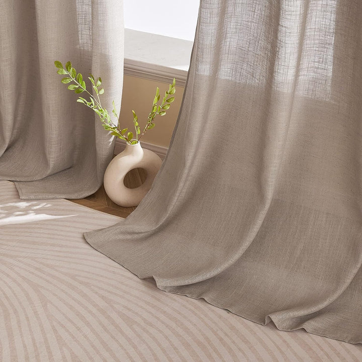 Woaboy Leinen Gardinen Halbtransparent Vorhänge Leinenoptik Wohnzimmer mit Ösen Stores Gardine Schla