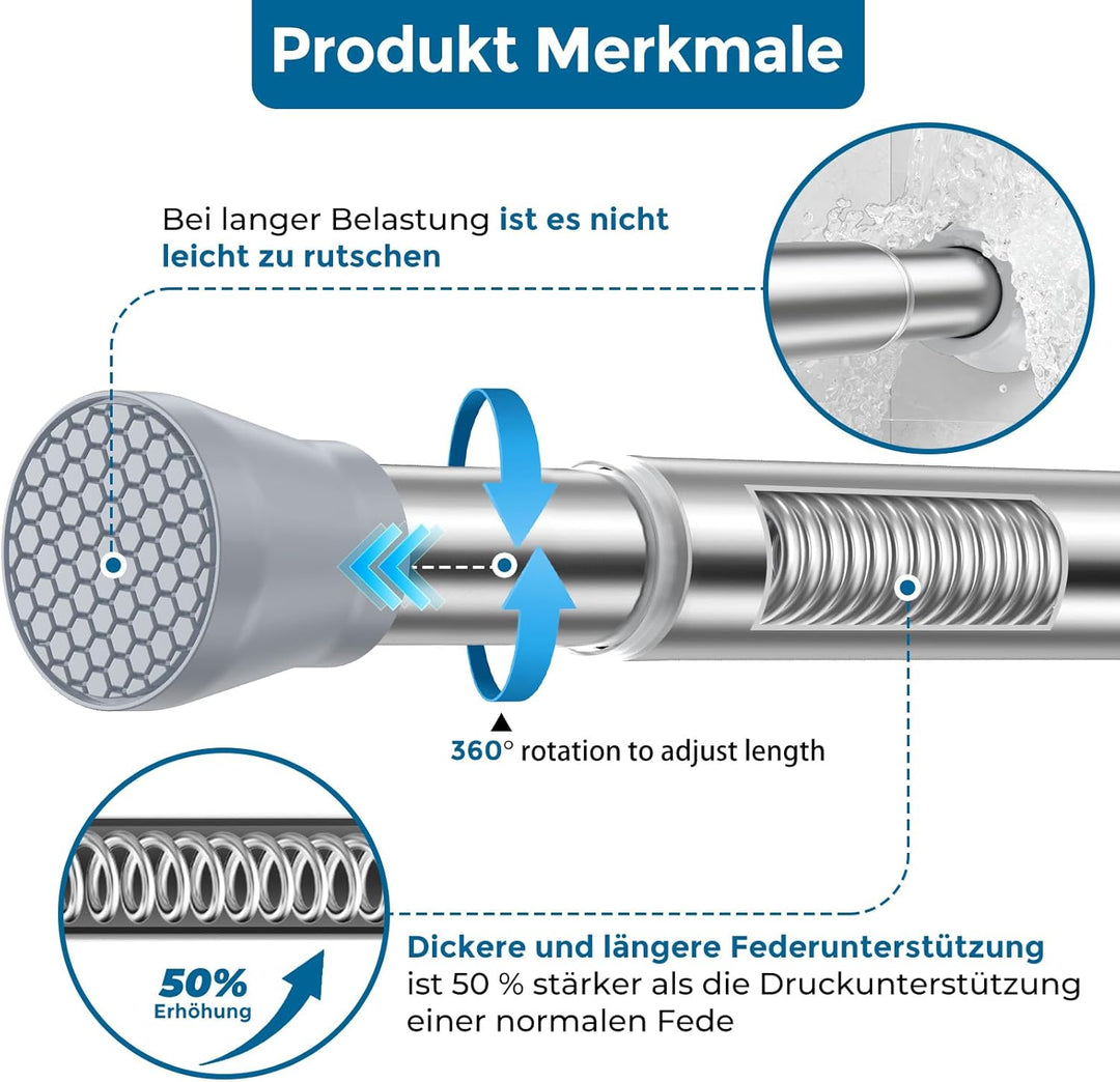 AIZESI Gardinenstange ohne Bohren Duschvorhangstange Teleskopstange ohne Bohren 110-185cm, Ø22mm Sil